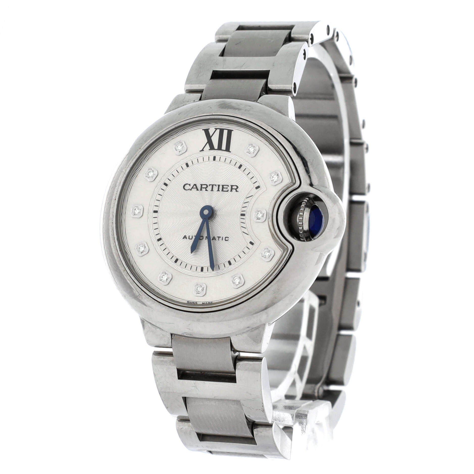 Ballon Bleu de Cartier Automatic Watch Stainless Steel with Diamond Markers 33, Alternate, color, Metallic Silver