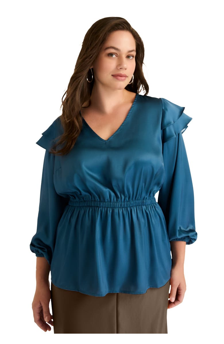June + Vie Satin Peplum Top, Main, color, Deep Dive