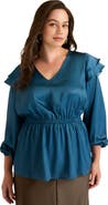 June + Vie Satin Peplum Top
