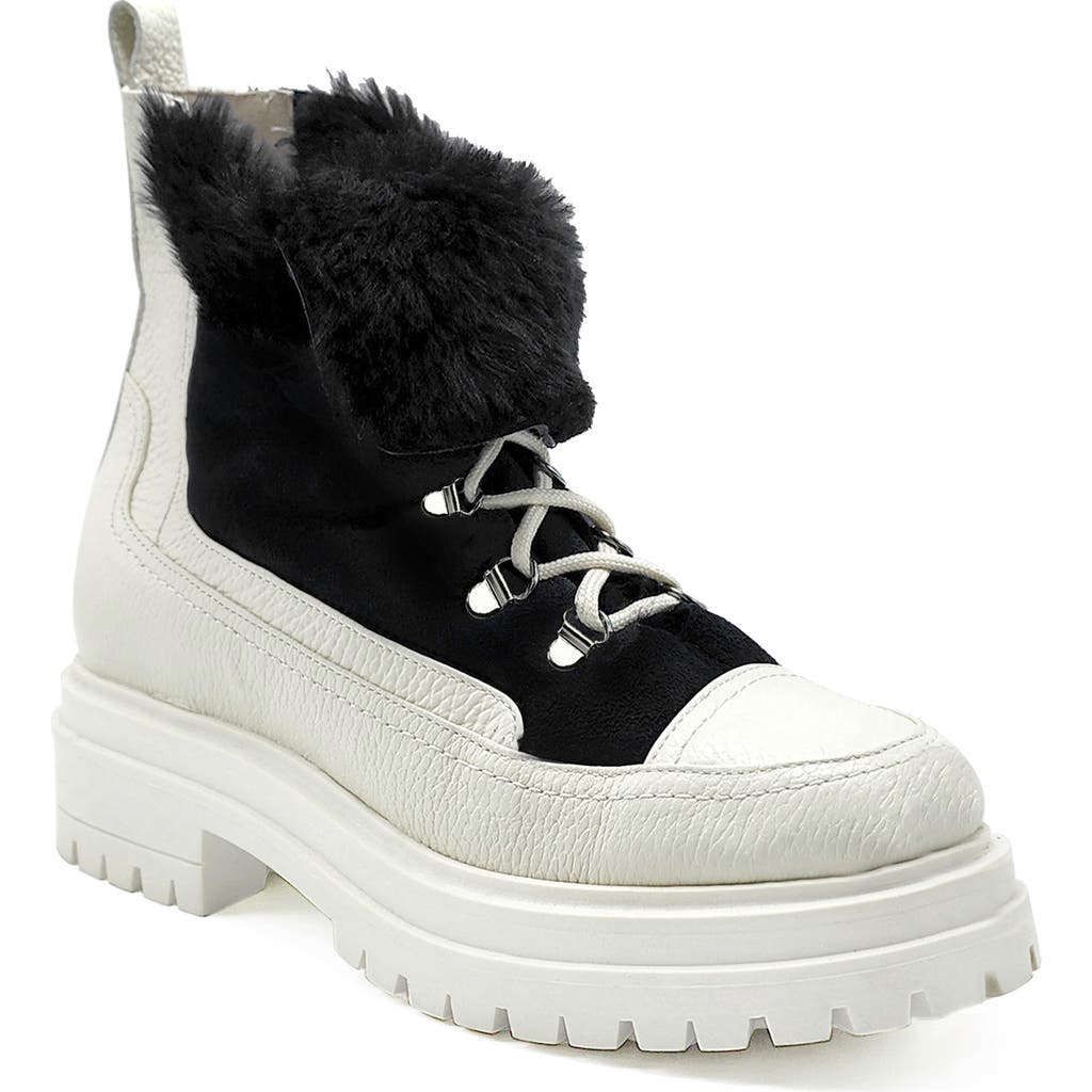 Beautiisoles Francy Genuine Shearling Lined Platform Boot In Black White