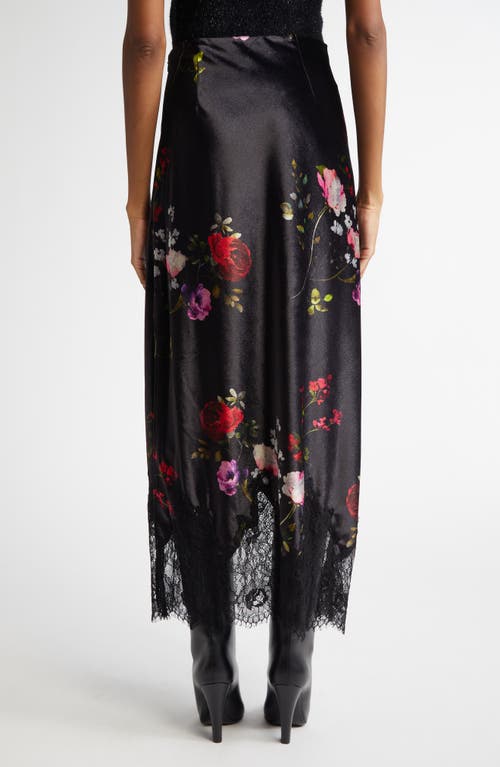 Alice And Olivia Maeve Midi Slip Skirt With Lace Trim In Floral Dreams