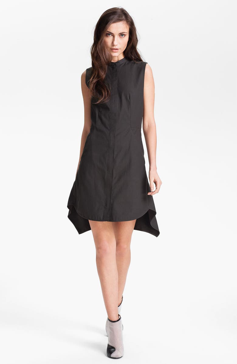 3.1 Phillip Lim 'Flirt' Sleeveless Gabardine Shirtdress, Main, color, Charcoal