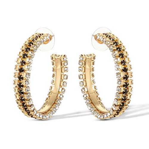 Jessica Simpson Black And White Crystal Hoop Earrings For Women, Gold-tone Statement Earrings In Gold