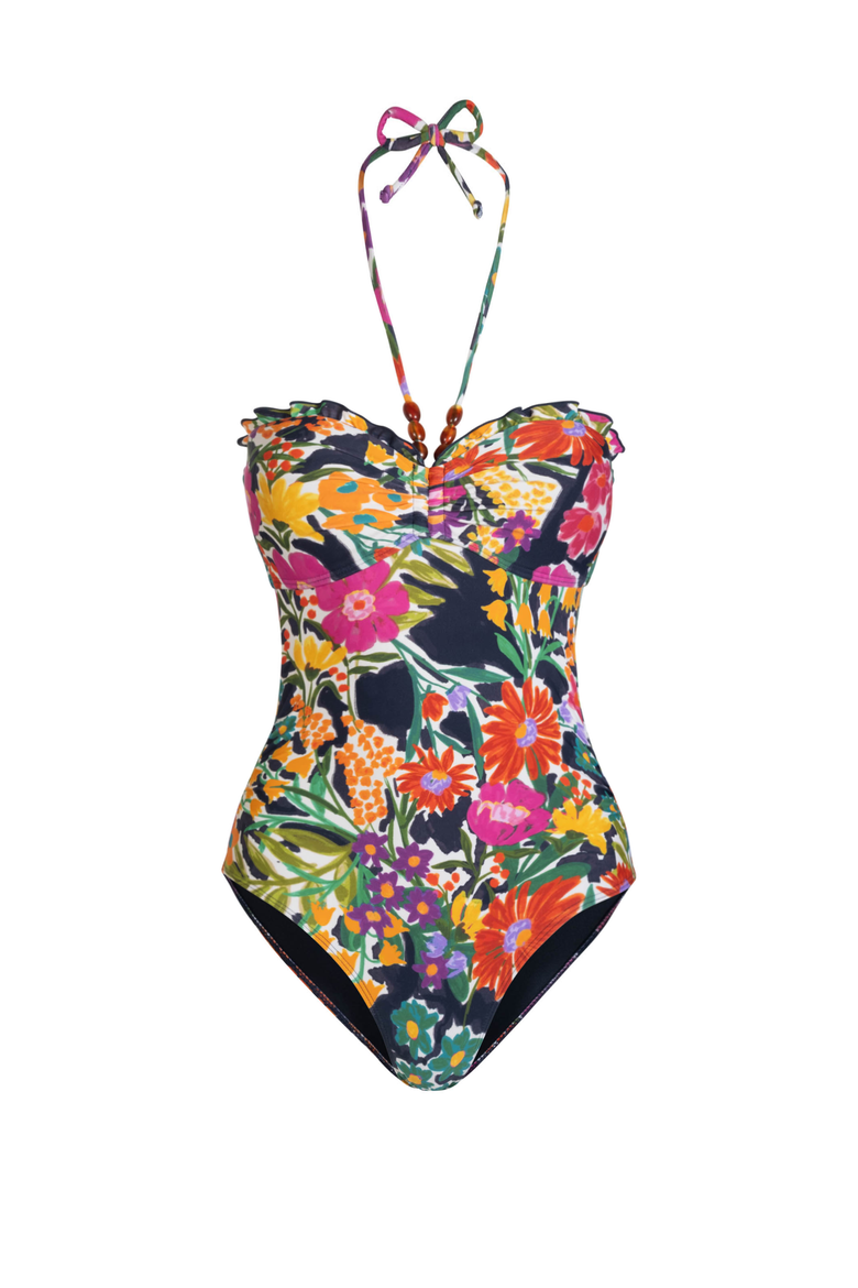 Talia Beaded Halter One-Piece Swimsuit, Main, color, Gardenia