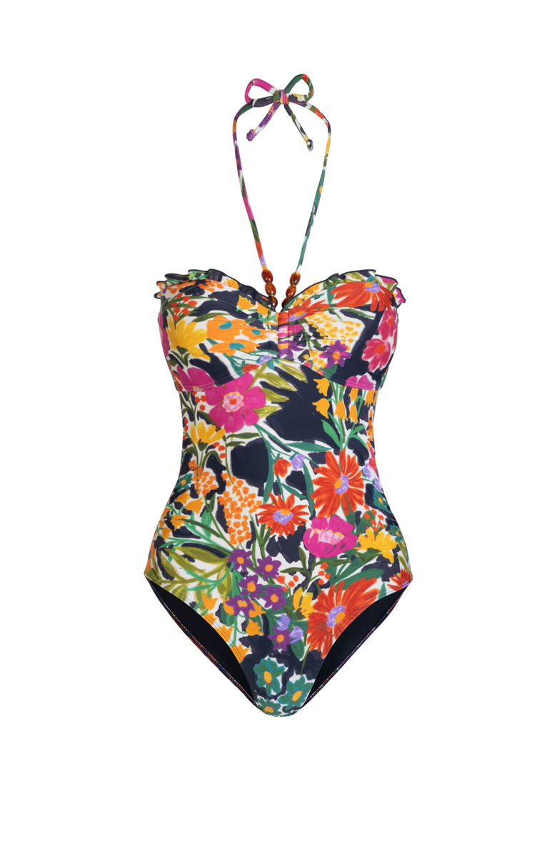 Change of Scenery Talia Beaded Halter One-Piece Swimsuit, Main, color, Gardenia