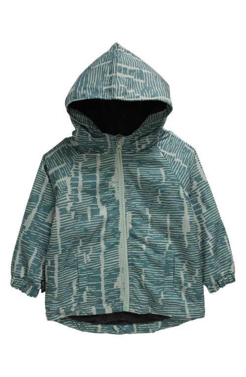 TINY TRIBE Kids' Broken Stripes Fleece Lined Hooded Windbreaker in Sage 