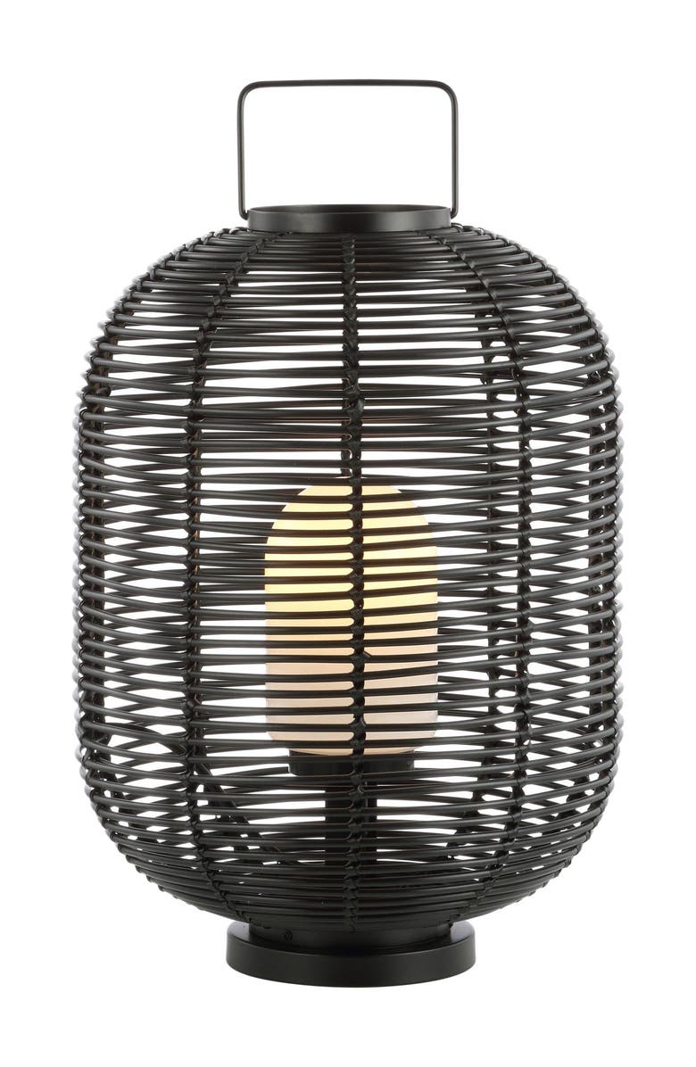 JONATHAN Y Kandella 26.7" Outdoor Woven Oval Asian LED Lantern, Black, Main, color, Black