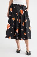 Renee C Floral Print Stretch Cotton Midi Skirt