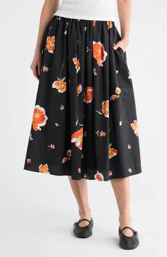 Renee C Floral Print Stretch Cotton Midi Skirt
