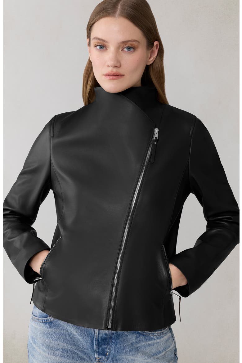 Catherine Leather Moto Jacket, Alternate, color, BLACK
