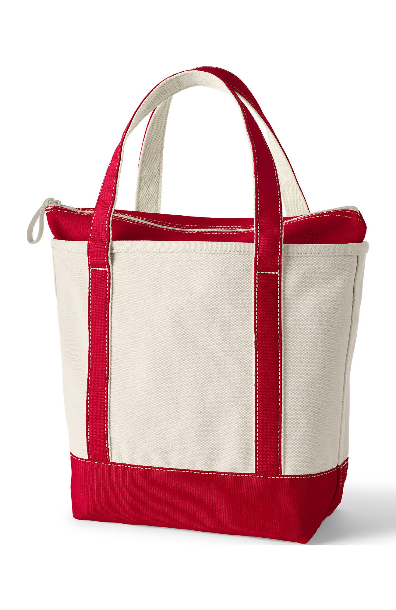 Lands' End Zip Top Canvas Tote Bag, Alternate, color, Natural/Heritage Red