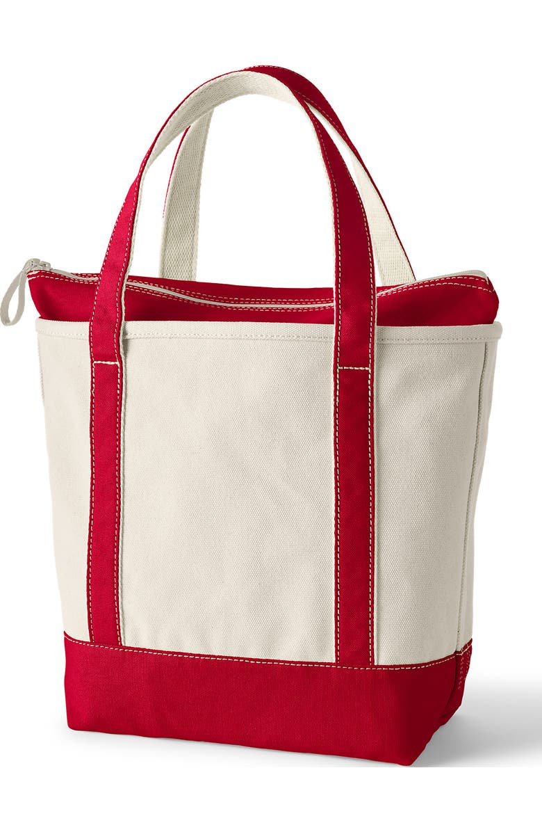 Lands' End Zip Top Canvas Tote Bag, Alternate, color, Natural/Heritage Red