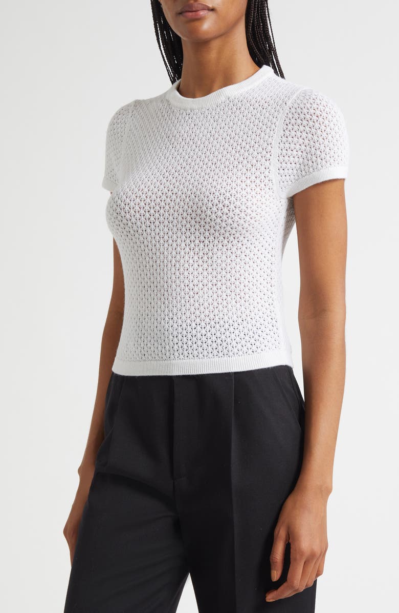 Alice + Olivia Ciara Lace Collar Short Sleeve Wool Blend Sweater, Alternate, color, Soft White/ Multi