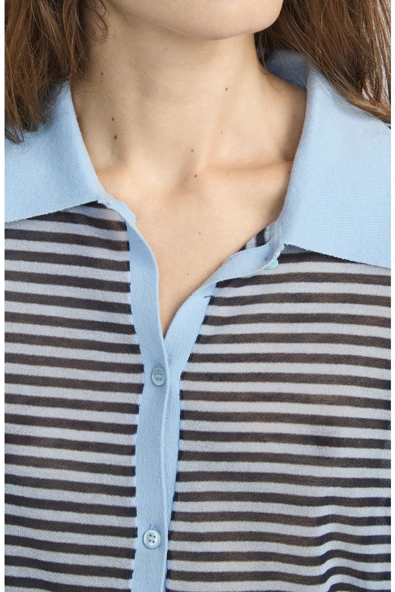 The Collared Stripe Cottpn Blend Cardigan, Alternate, color, POWDER BLUE MULTI