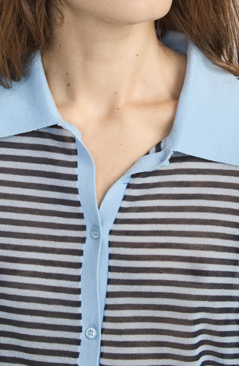 FRAME The Collared Stripe Cottpn Blend Cardigan, Alternate, color, Powder Blue Multi