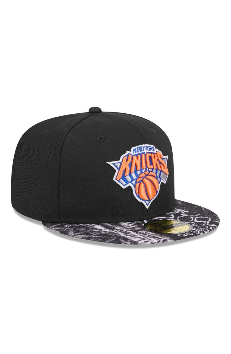 New Era Men's New Era Black New York Knicks Coral Reef Visor 59FIFTY Fitted Hat, Alternate, color, Black