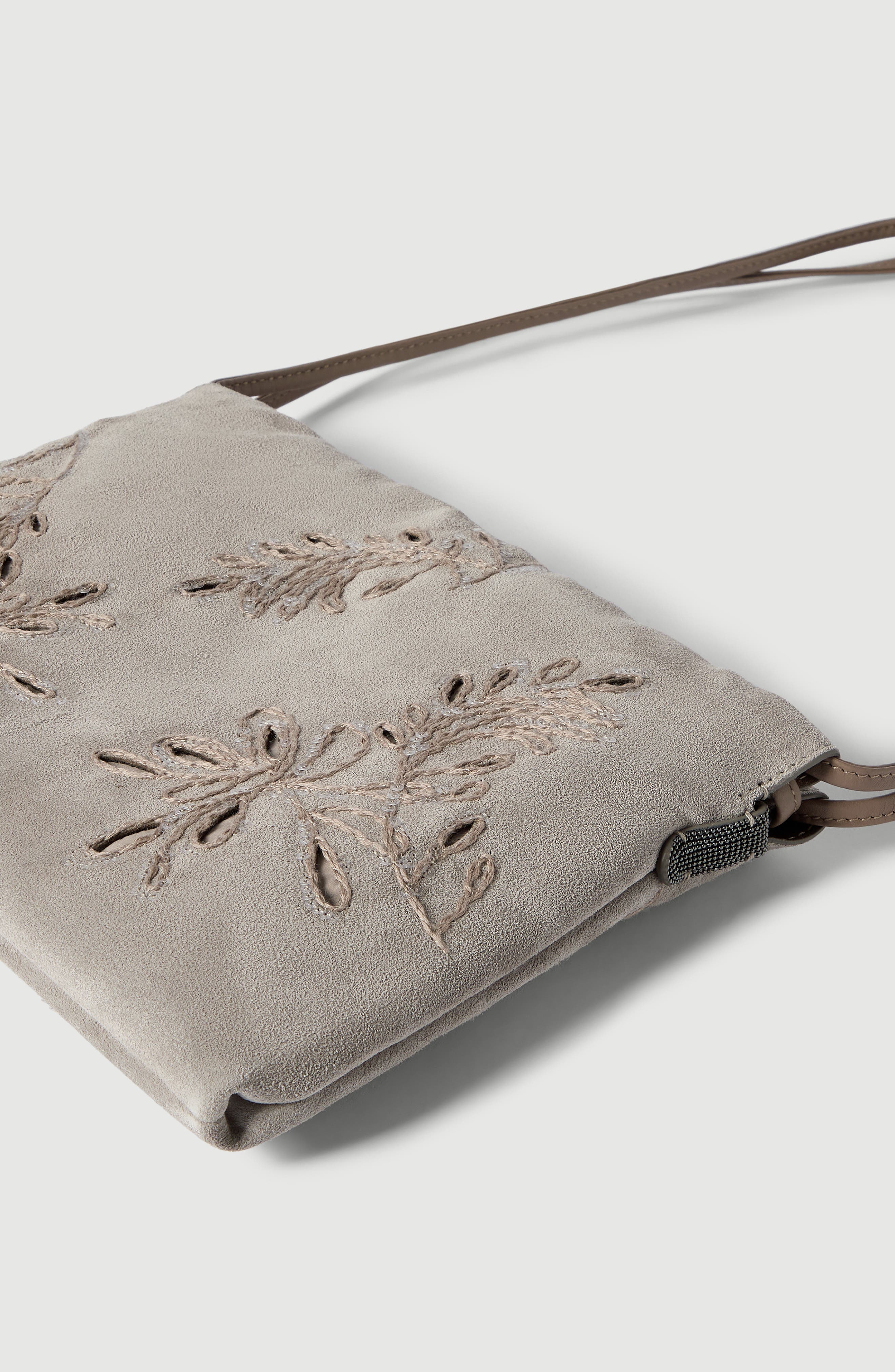 Brunello Cucinelli BC Duo pouch bag with broderie anglaise, Alternate, color, Light Grey