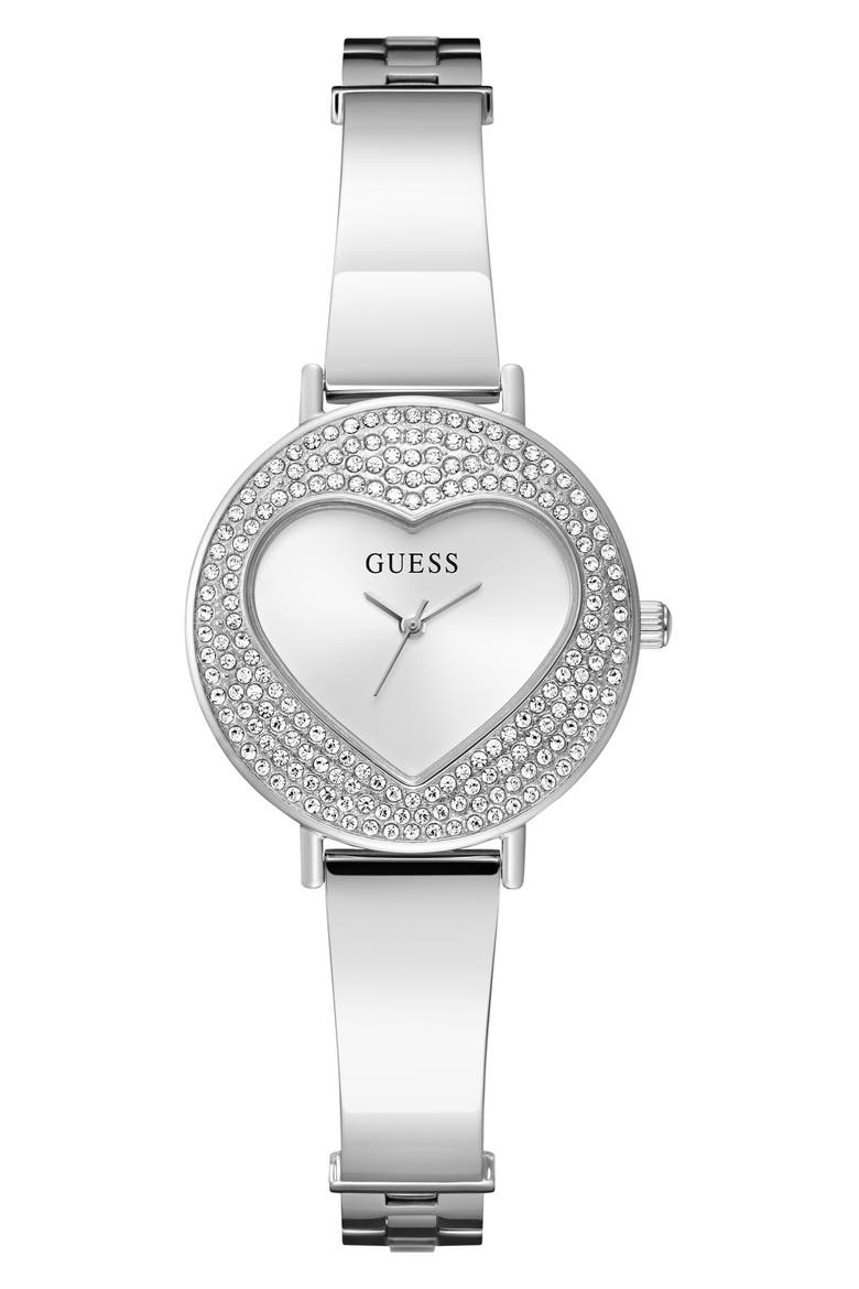Crystal Heart Dial Bracelet Watch, 30mm, Main, color, WHITE/ SILVER