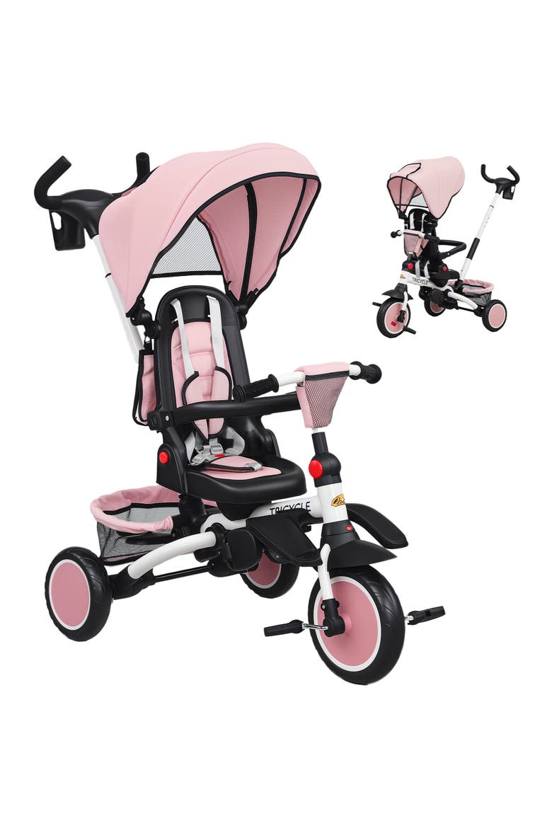 Kids Tricycle with Adjustable Push Handle and Removable Canopy, Alternate, color, Pink