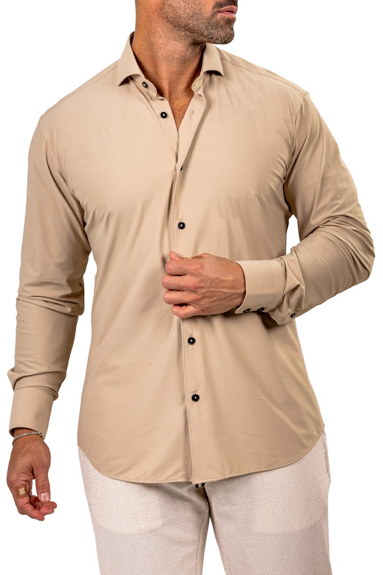 Eins Shaped Fit Marthy3009 Brown Knit Button-Up Shirt, Alternate, color, BROWN