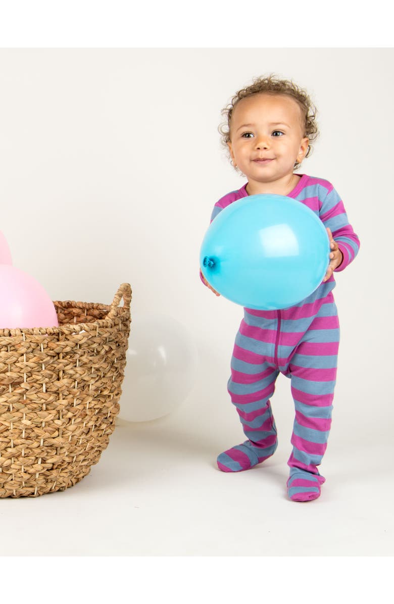 Leveret Footed Striped Cotton Matching Family Pajamas, Alternate, color, Purple & Denim