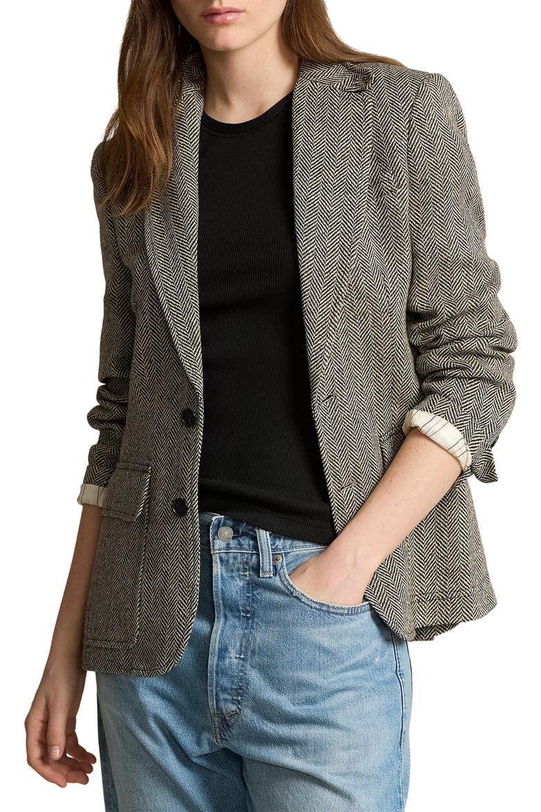 Heritage Herringbone Blazer, Main, color, BLACK/CREAM HERRINGBONE