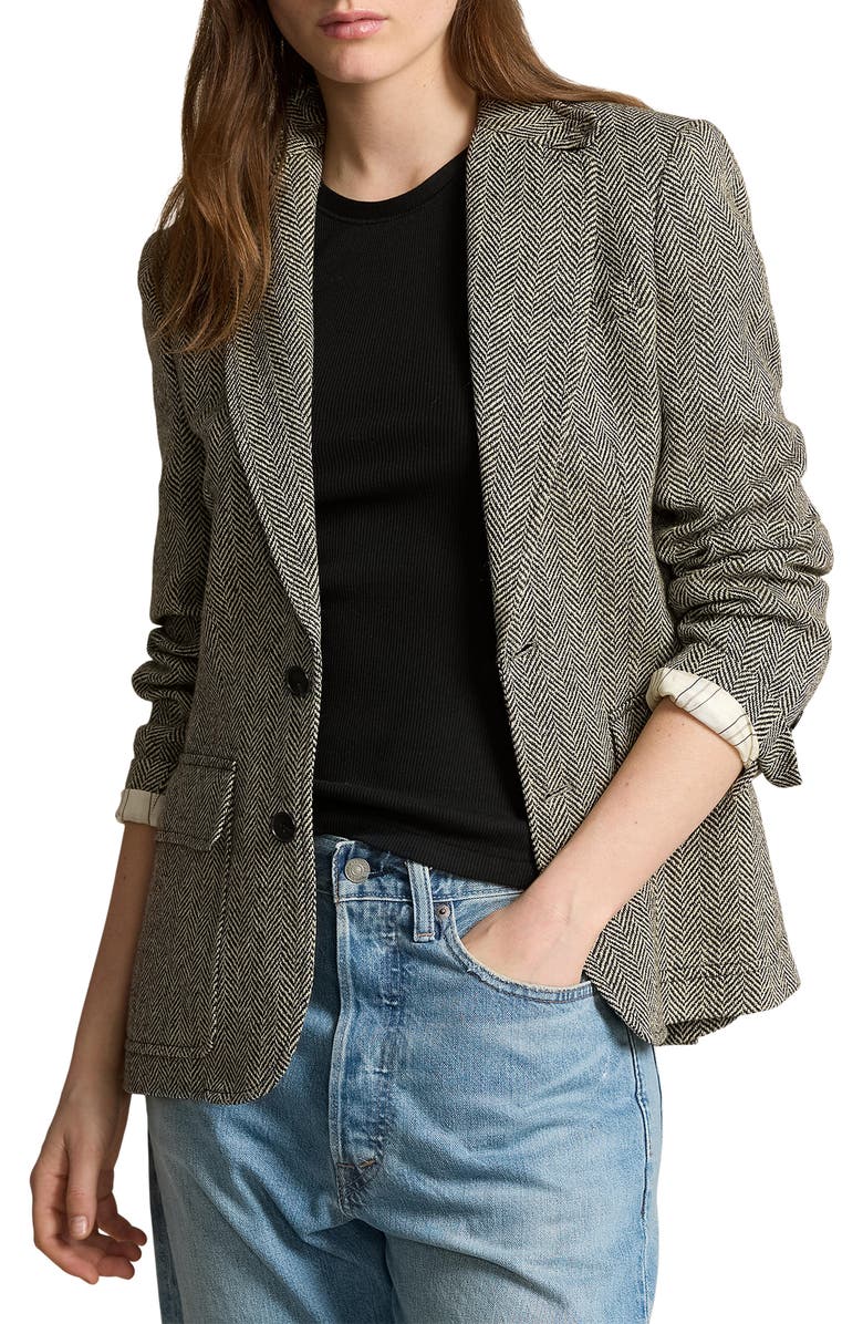 Polo Ralph Lauren Heritage Herringbone Blazer, Main, color, Black/Cream Herringbone