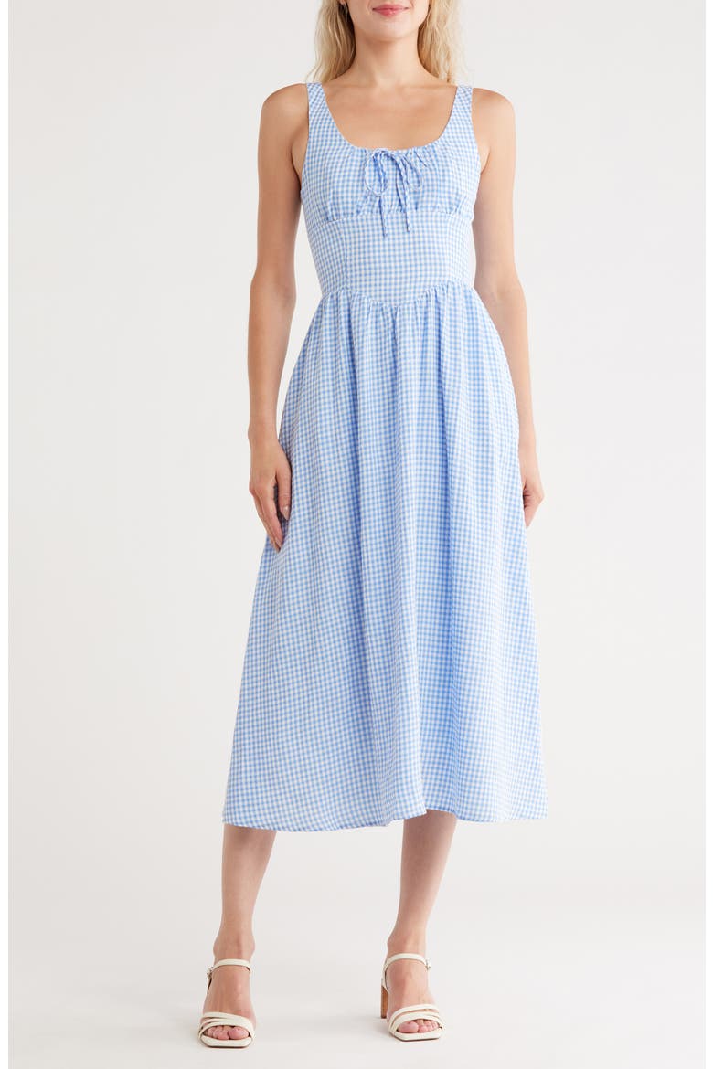 Corset Milkmaid Midi Dress, Main, color, BLUE/ WHITE