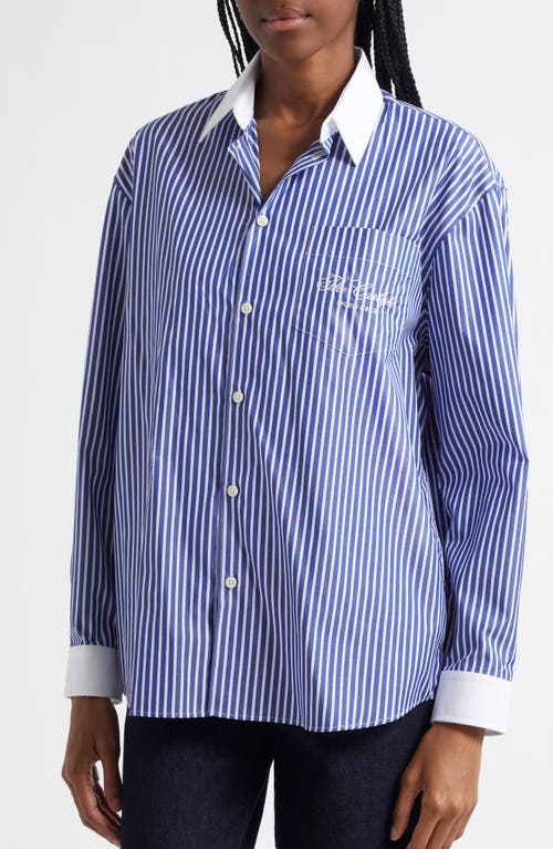 Sporty And Rich Sporty & Rich Carlyle Script Oversize Button-up Shirt In Blue