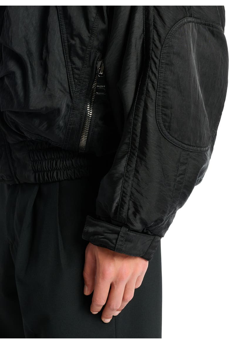 bomber jacket in textured nylon, Alternate, color, black