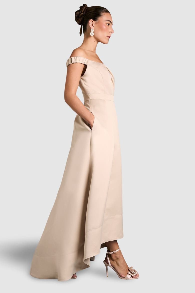 Bardot Fit & Flare Hi-Low Maxi Dress, Alternate, color, Champagne