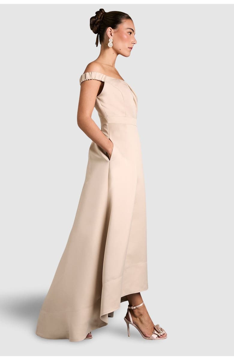 Coast Bardot Fit & Flare Hi-Low Maxi Dress, Alternate, color, Champagne