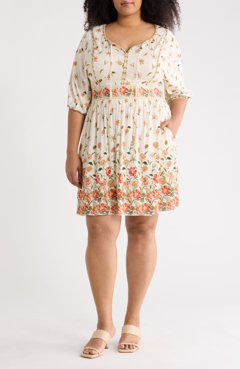 Floral Puff Sleeve Dress (Plus)
