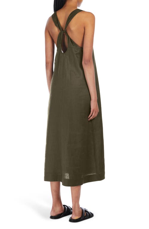 Mm Douglas Twist Back Sleeveless Linen Maxi Dress In Dark Green