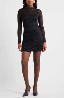 Open Edit Long Sleeve Lace Body-Con Dress