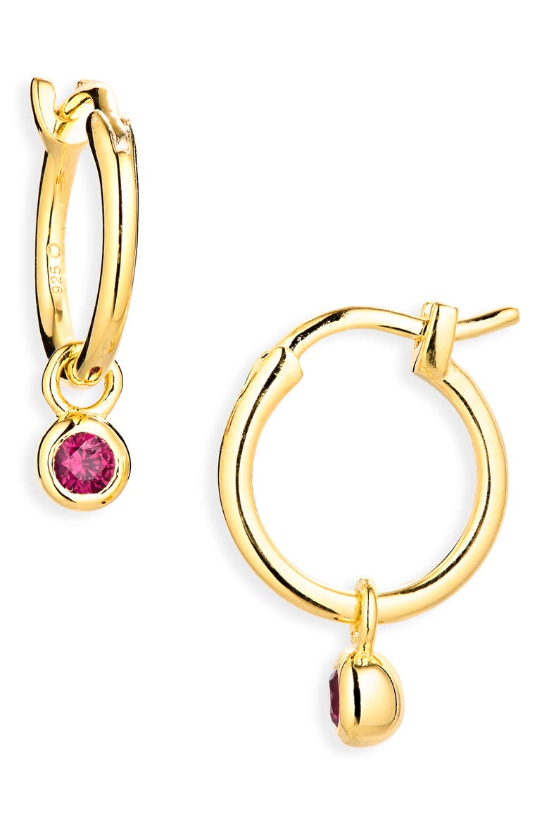 October Birthstone Mini Charm Hoop Earrings, Main, color, GOLD