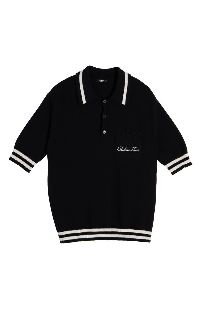 Balmain Signature Logo Cotton Blend Polo, Alternate, color, 