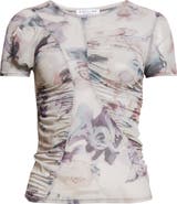 Collina Strada Serpentine Short Sleeve Ruched Mesh Top