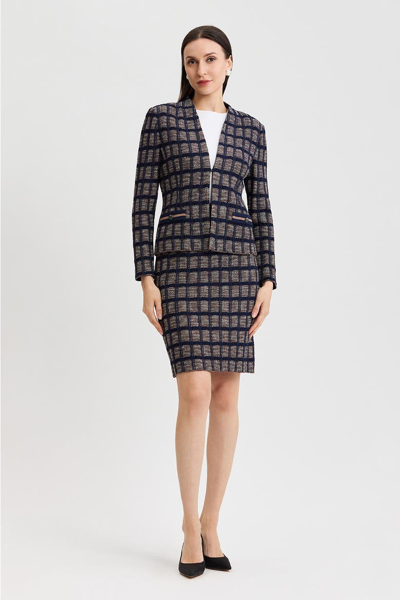 Checkered Knit Jacket, Alternate, color, Indigo/Warm Taupe/Almond