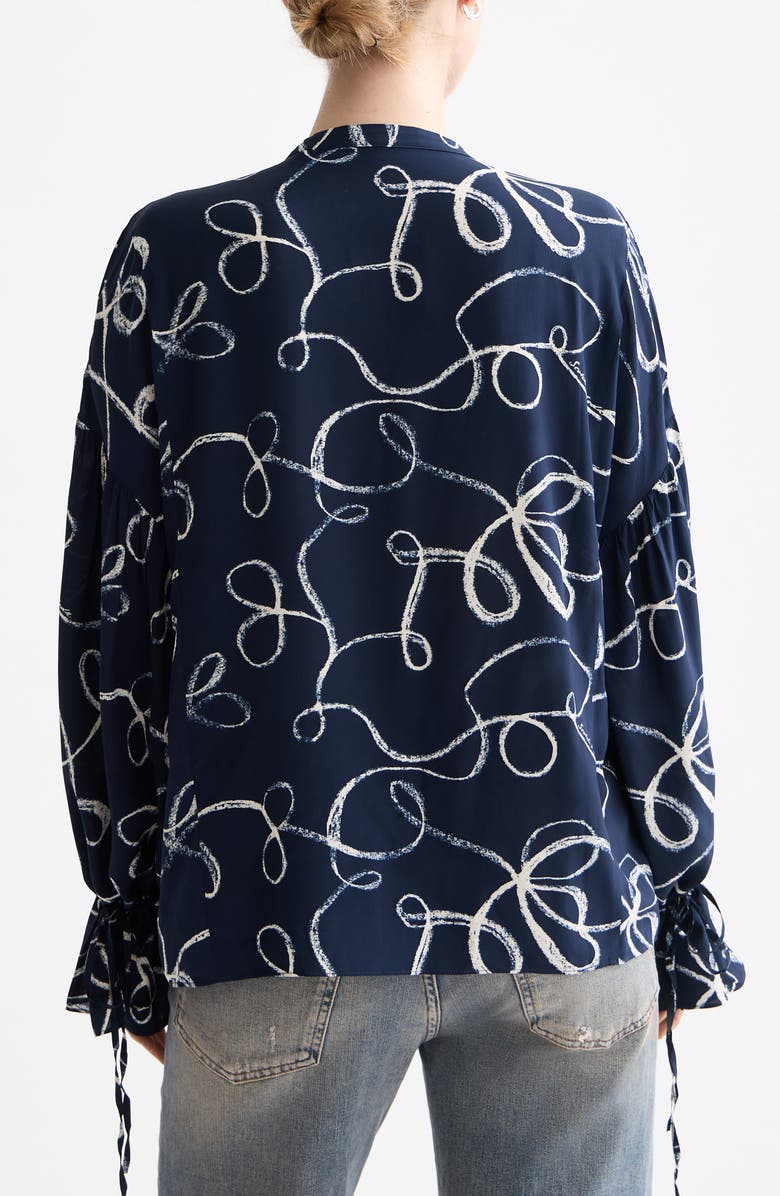 Scotch & Soda Tie Neck Ruffle Cuff Top, Alternate, color, Ribbon Navy Aop