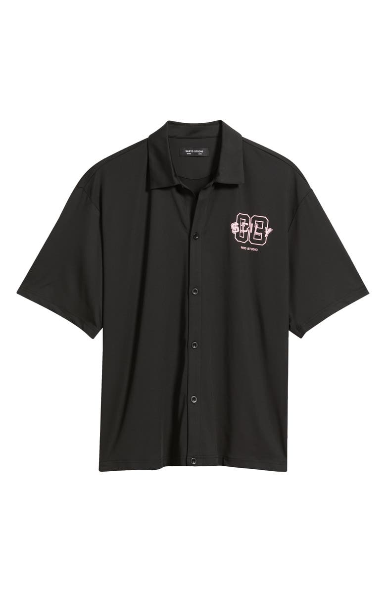 SANTO STUDIO Ryan Graphic Button-Up Shirt, Alternate, color, Black
