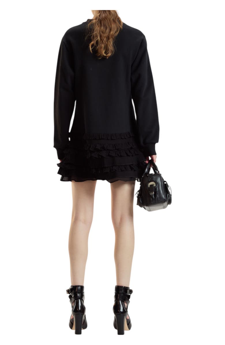 Cynthia Rowley Sweatshirt Georgette Ruffle Combo Dress, Alternate, color, Black