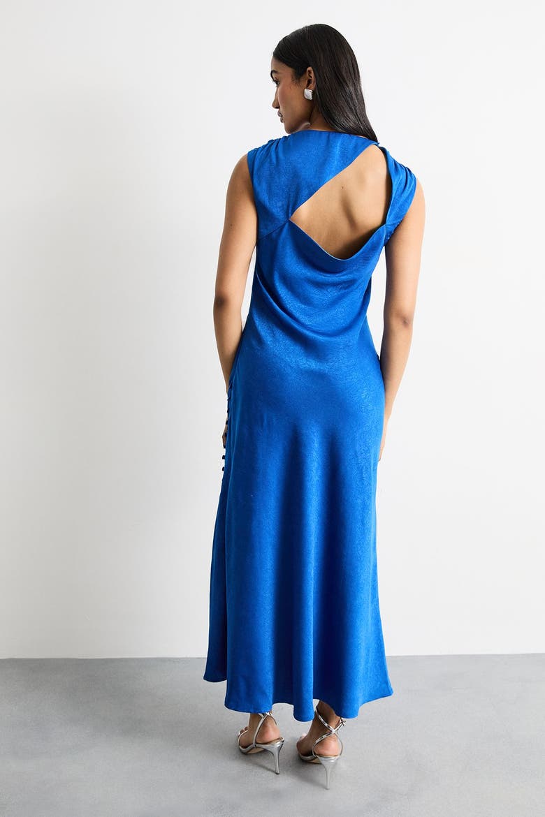 Cowl Bias Satin Button Detail Dress, Alternate, color, Cobalt
