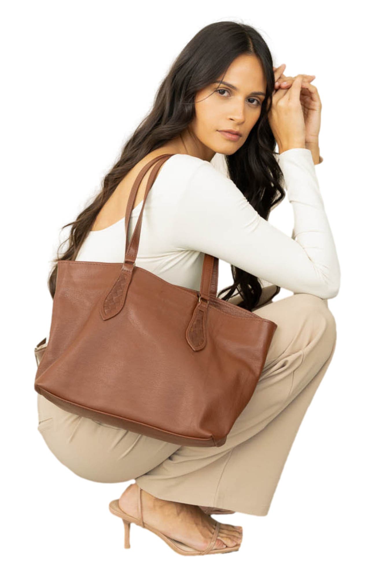 Deux Mains Mid Tote, Alternate, color, Mahogany