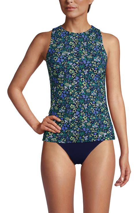 D-Cup Chlorine Resistant High Neck UPF 50 Sun Protection Modest Tankini Swimsuit Top
