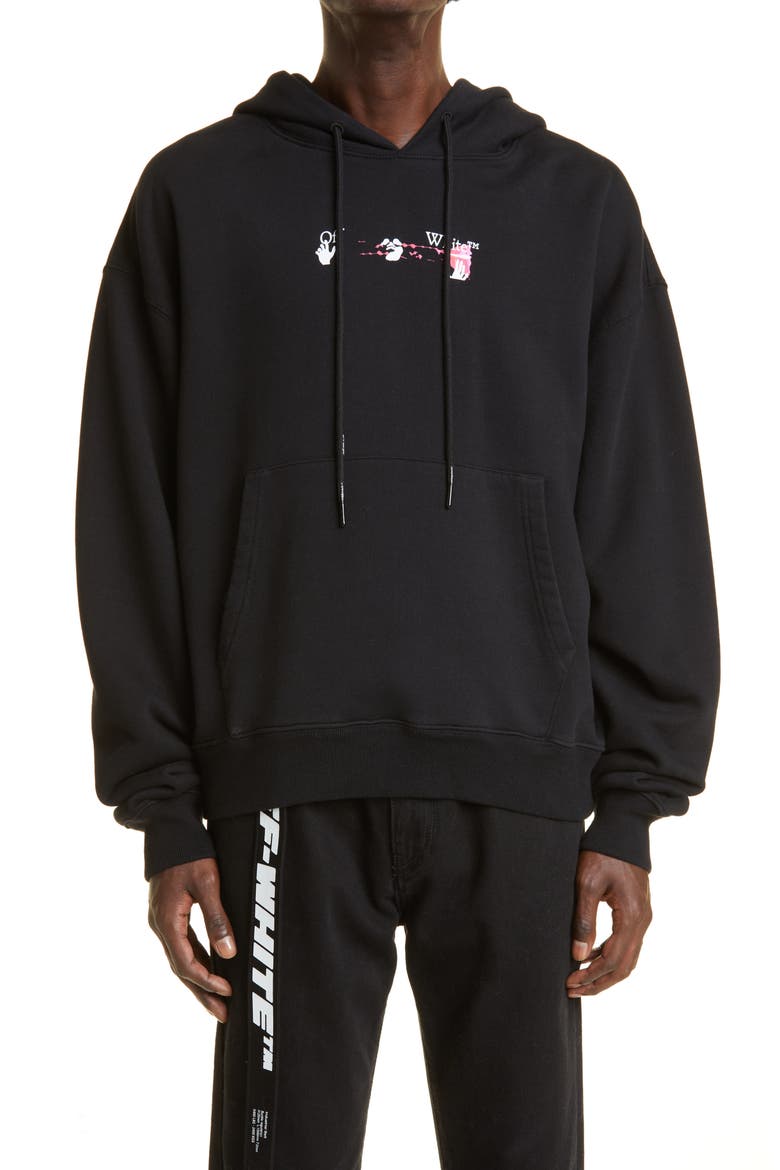 Men's Acrylic Arrow Logo Hoodie, Main, color, BLACK FUCHSIA