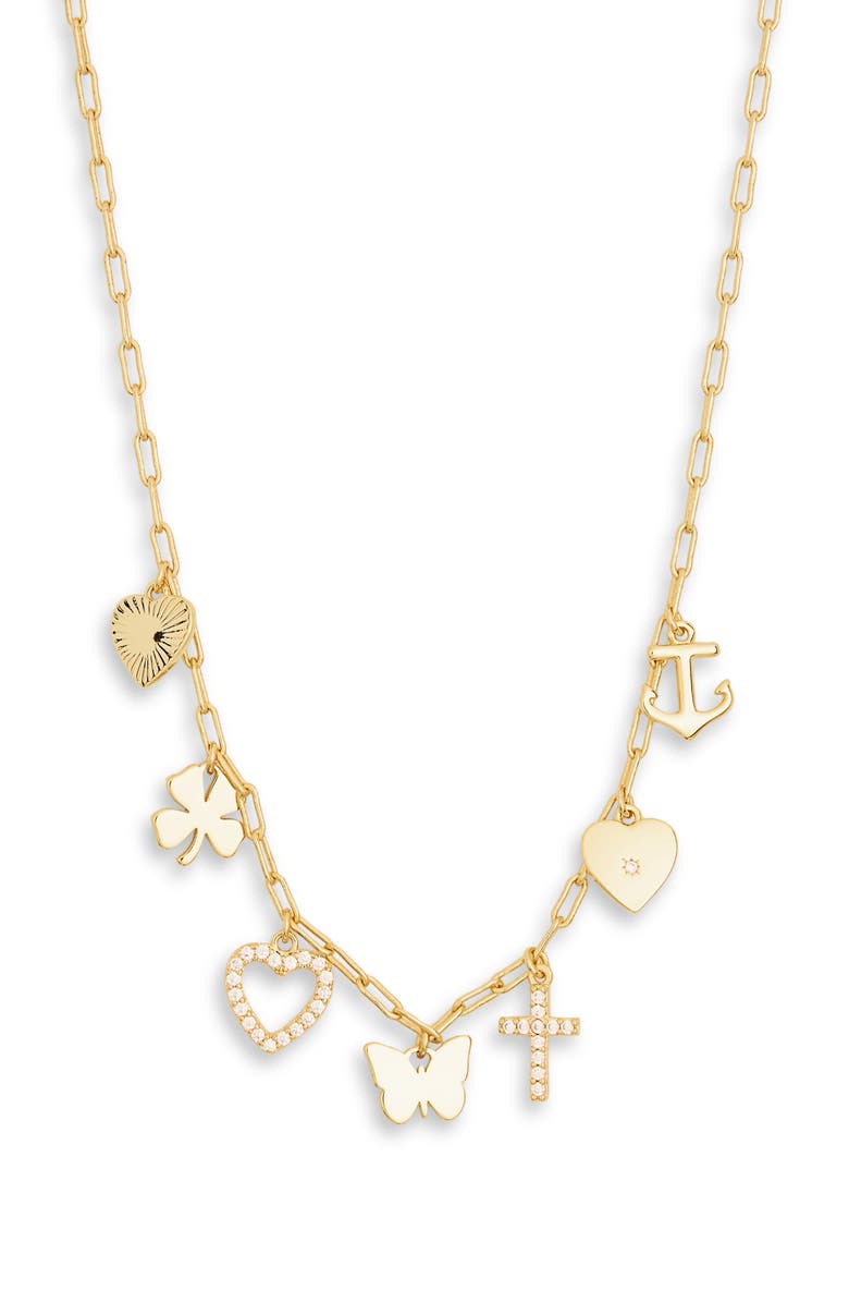 NORDSTROM RACK Multi Charm Necklace, Main, color, Clear- Gold