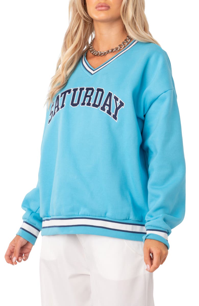 EDIKTED Saturday Oversize V-Neck Cotton Blend Sweatshirt, Alternate, color, 