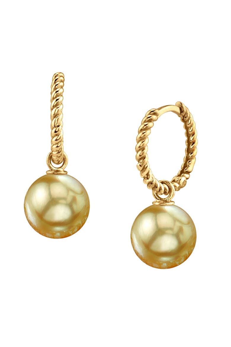 Golden South Sea Pearl Hoop Via Earrings, Main, color, Yellow Gold