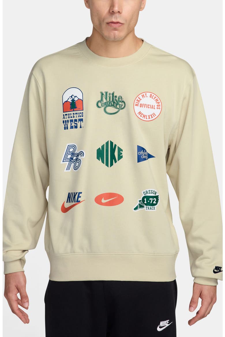 Sportswear Club French Terry Crewneck Sweatshirt, Main, color, LIGHT KHAKI/ OBSIDIAN